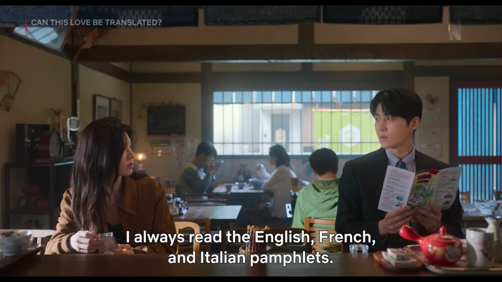 Woman and a man looking at each other in the cafe